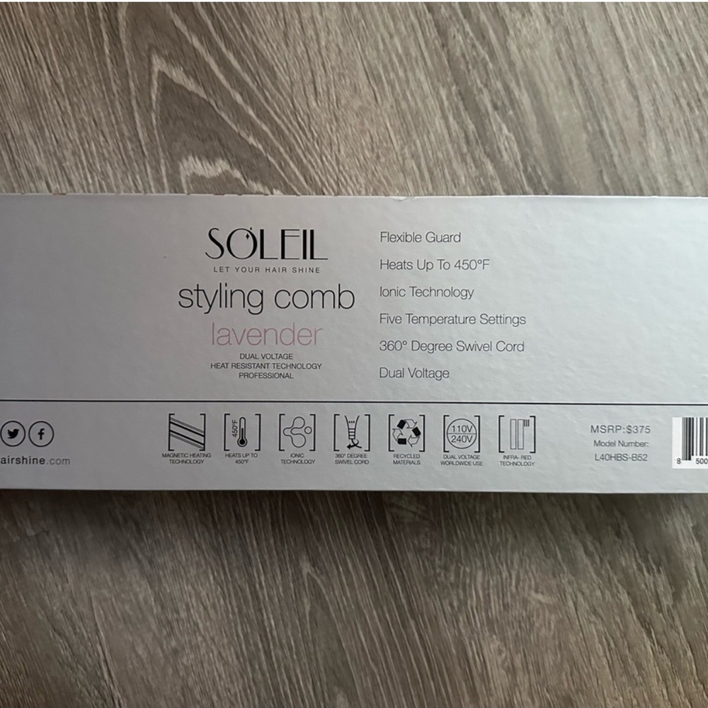NIB Soleil Lavender Styling Comb Heat Brush Brand New - Picture 9 of 10